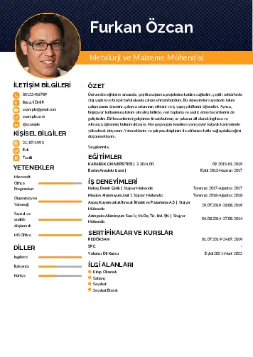 Metalürji Ve Malzeme Mühendisliği Cv Örnekleri cv indir
